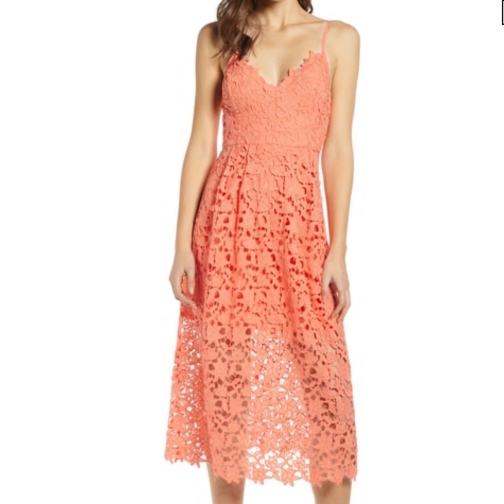 Astr the Label Coral Lace Midi Dress Size M
